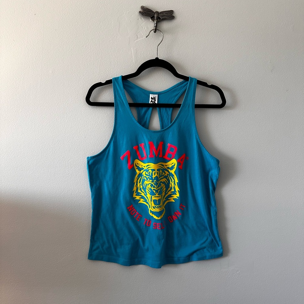 Zumba Fitness | Teal Tank with Red & Yellow Tiger Graphic